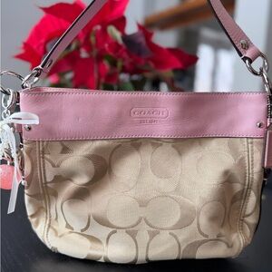 Vintage Coach Zoe F14708 Pink And Beige Signture Shoulder Bag